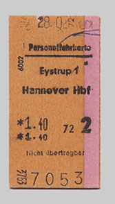 Personal-Fahrkarte von Eystrup nach Hannover