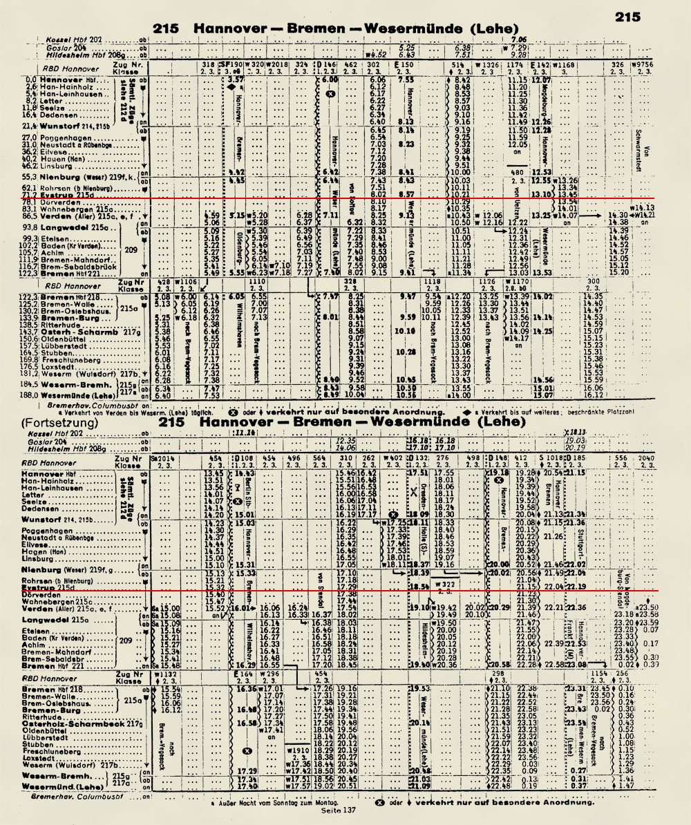 Fahrplanauszug aus dem amtlichen Kursbuch der Deutschen Reichsbahn Winter 1940-1941
