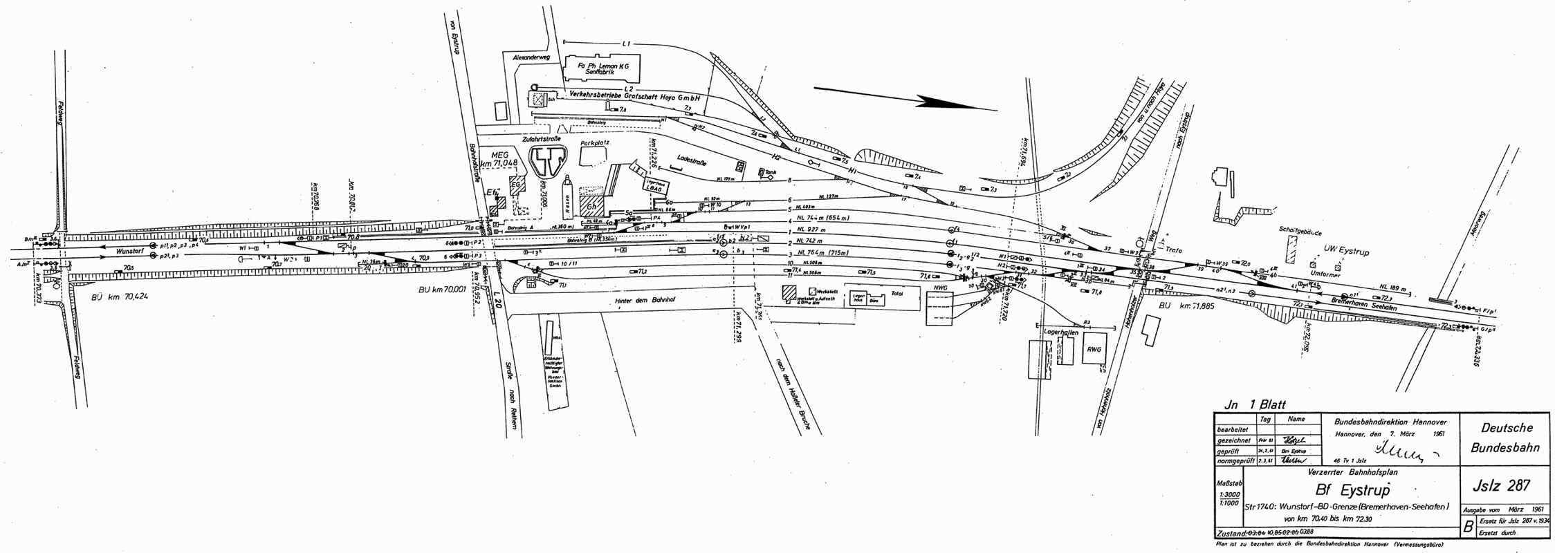 Gleisplan des Eystruper Bahnhofs von 1988